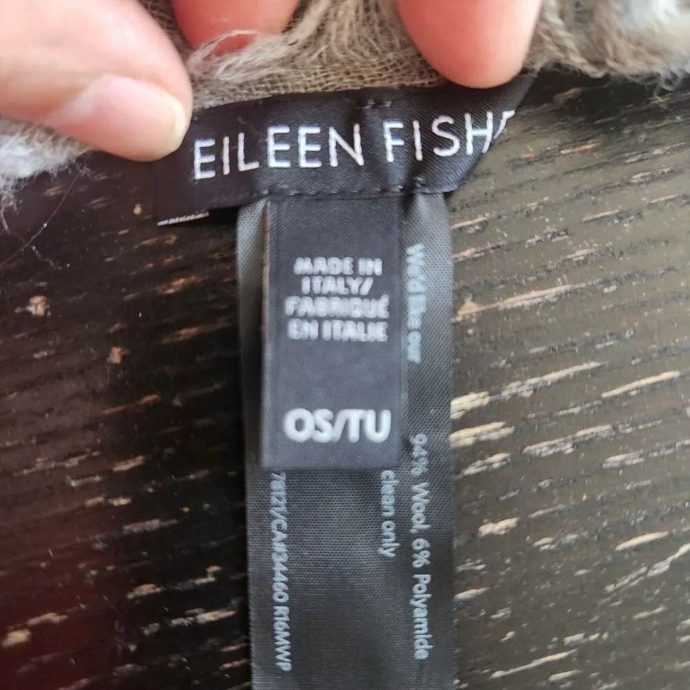 Eileen Fisher grey wool blend lightweight scarf OS grunge bohemian layer outdoor